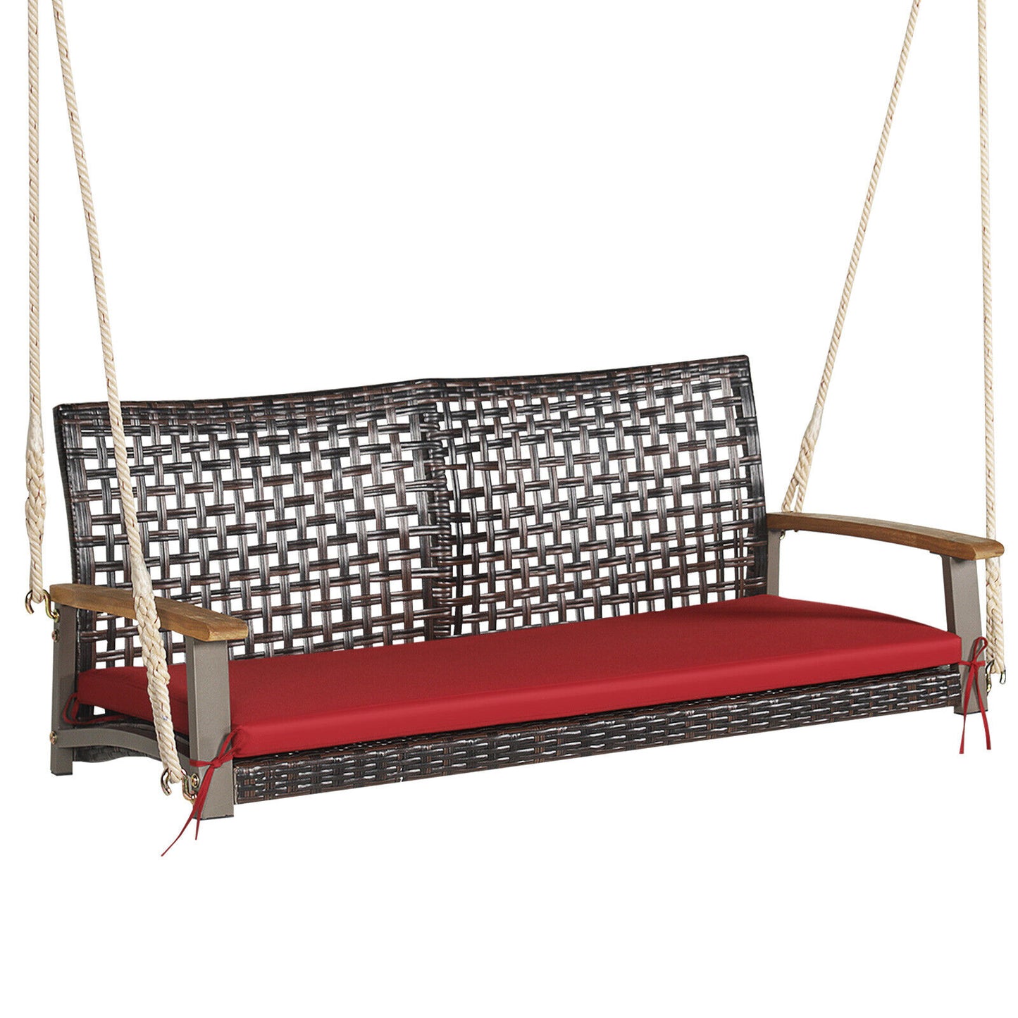2-Person Rattan Porch Swing Chair with Cushion