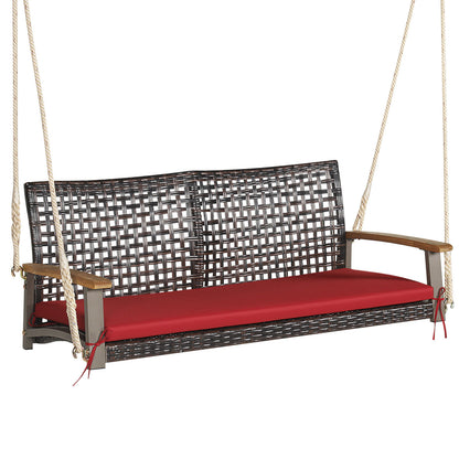 2-Person Rattan Porch Swing Chair with Cushion