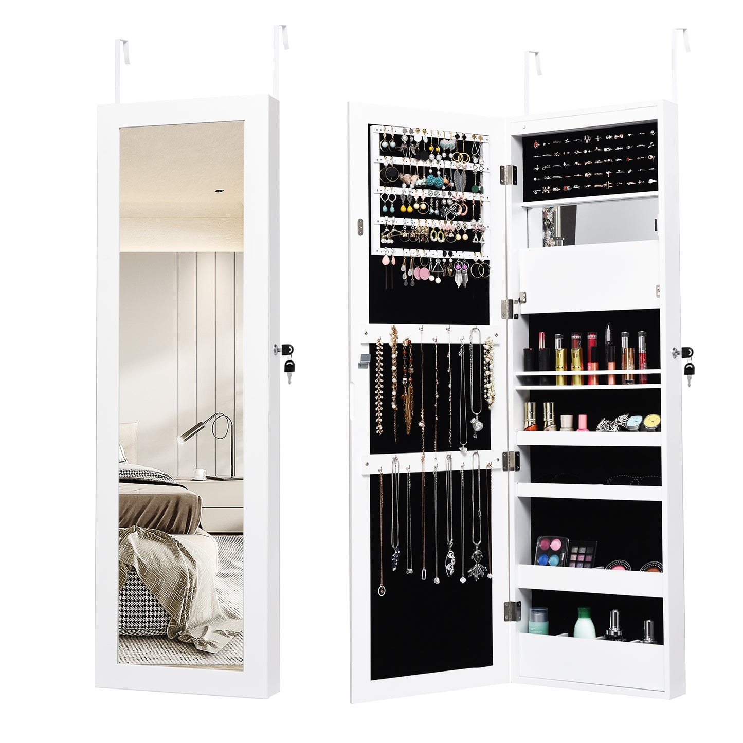 Wall Mounted Jewelry Cabinet with LED Lights and Mirror