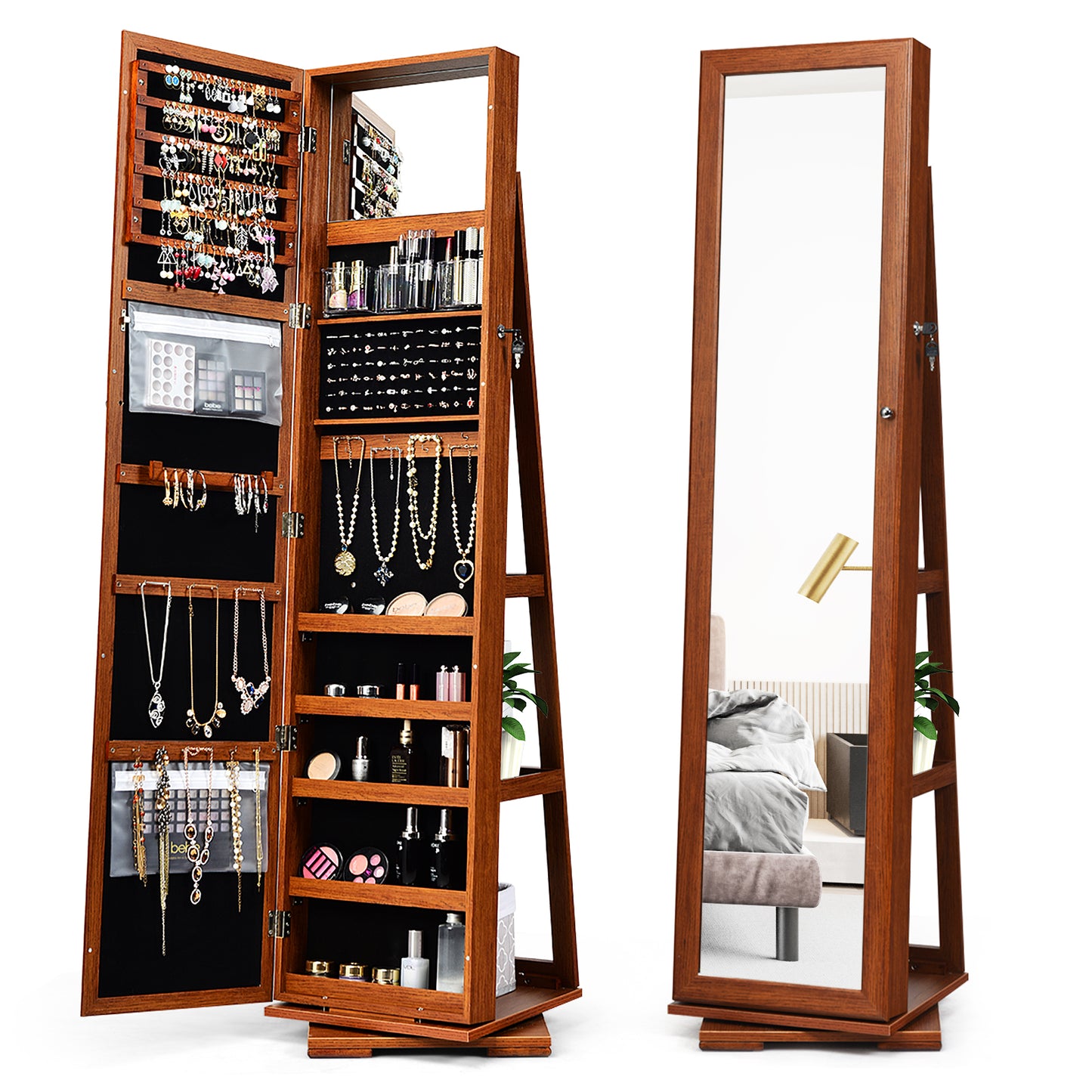 Jewelry Armoire with Full-Length Mirror and 360° Rotation