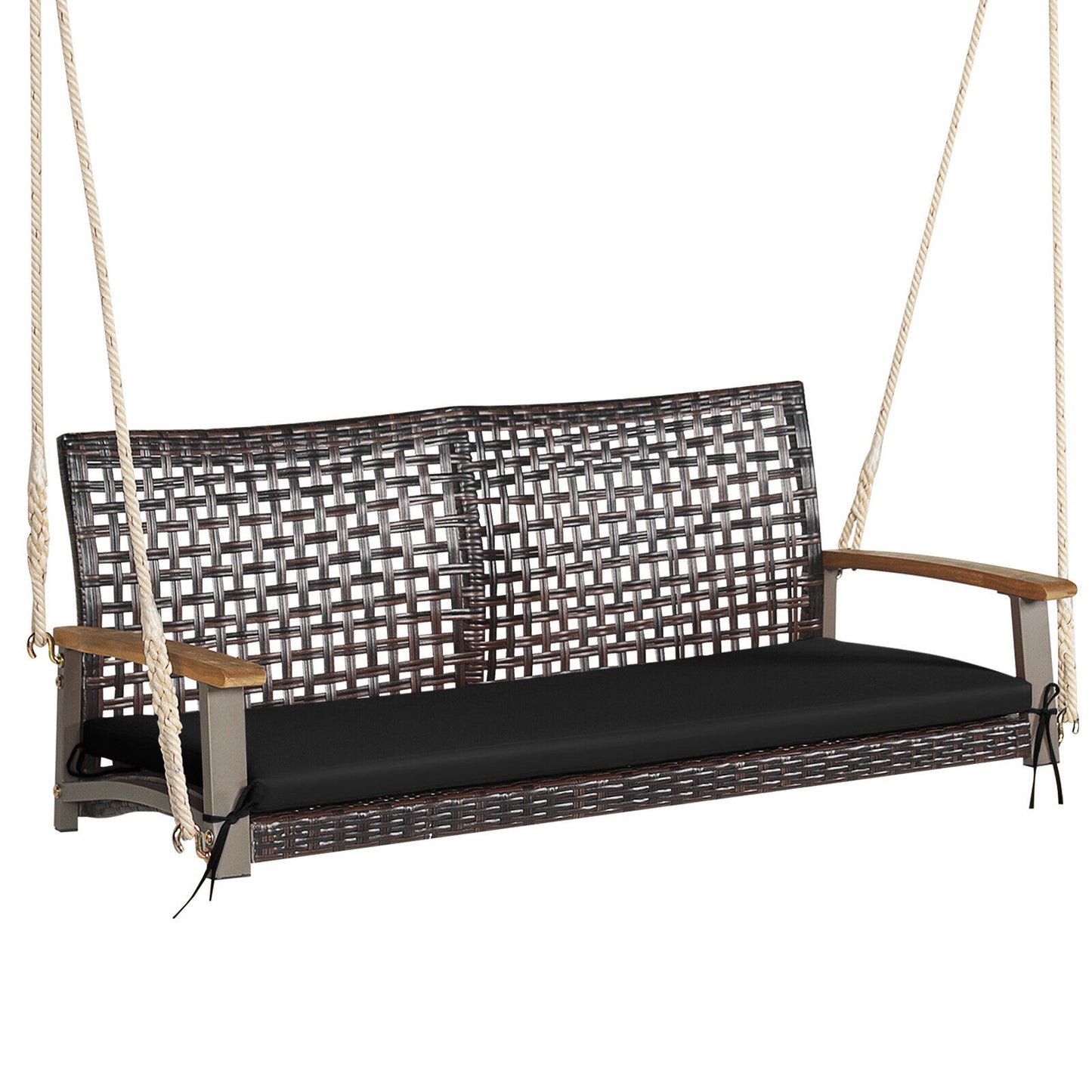 2-Person Rattan Porch Swing Chair with Cushion