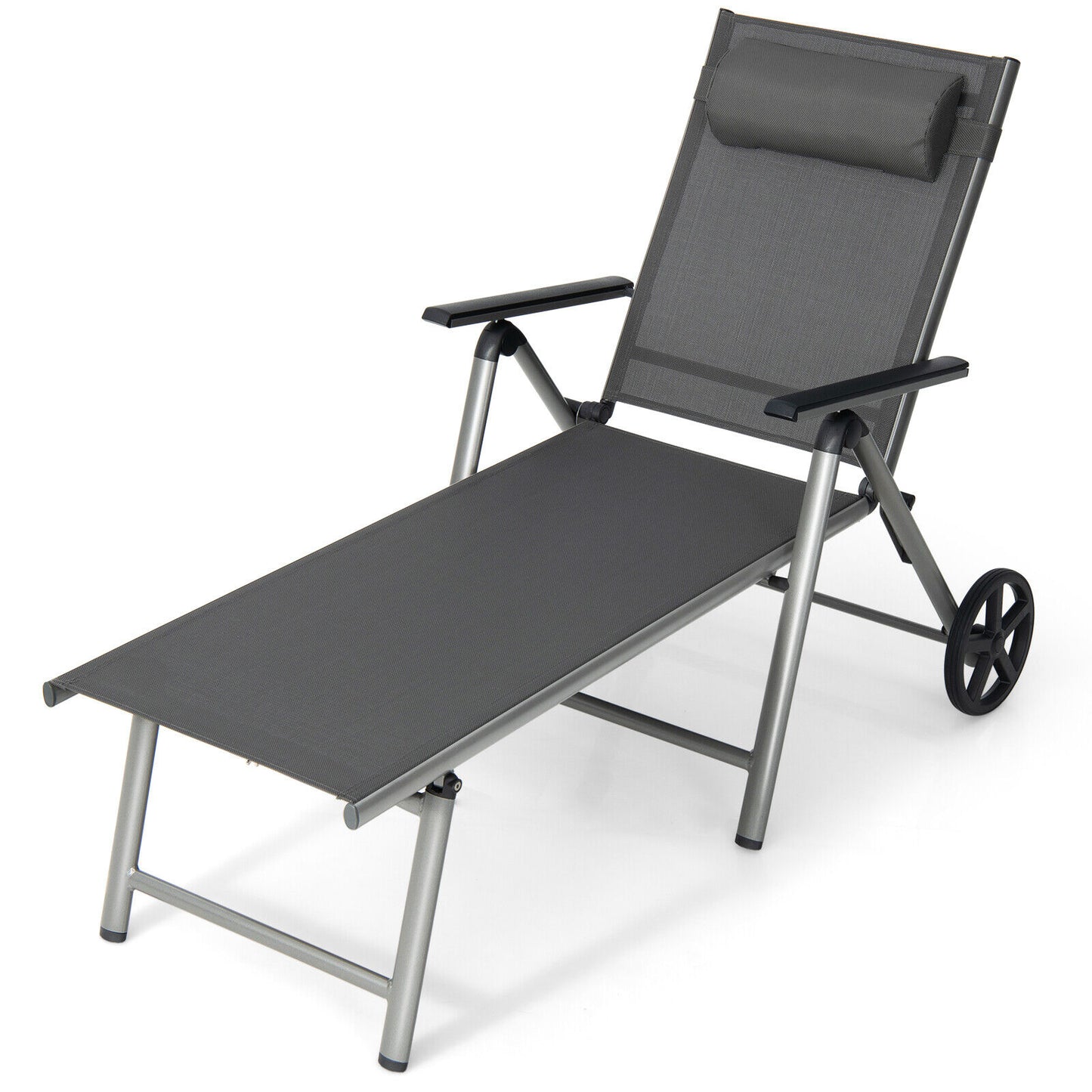 Adjustable Folding Chaise Lounge Chair with Wheels