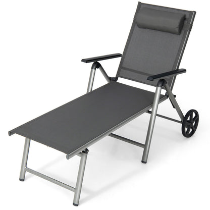 Adjustable Folding Chaise Lounge Chair with Wheels