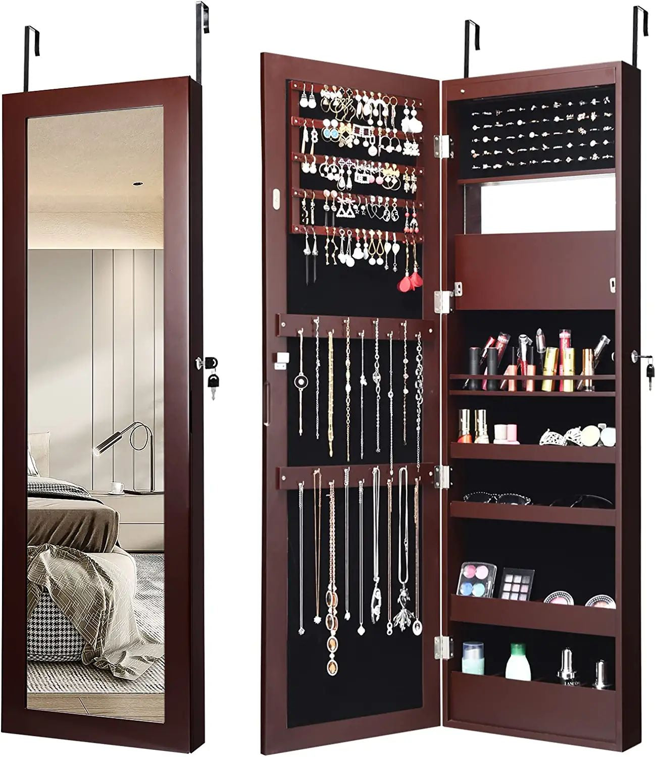 Wall Mounted Jewelry Cabinet with LED Lights and Mirror