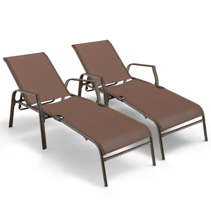 Folding Chaise Lounge Chair Set with Adjustable Back - 2 Pieces