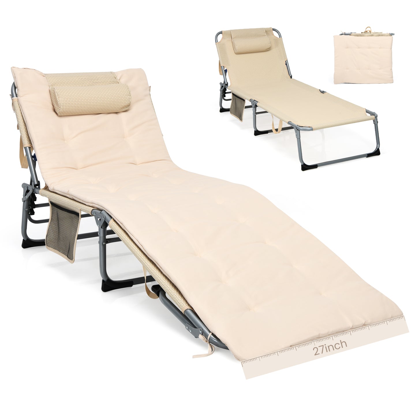 Oversize Padded Folding Chaise Lounge with Removable Mattress
