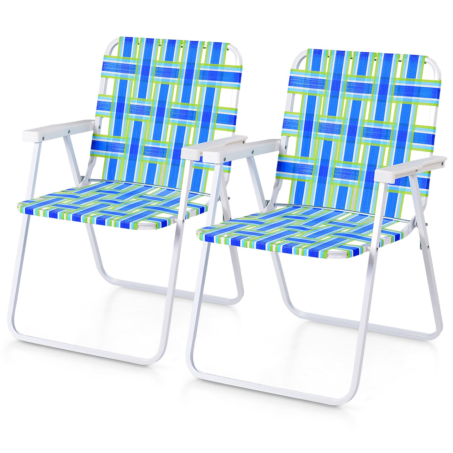 Folding Beach Chair with Steel Frame and Webbing - 2 Pack