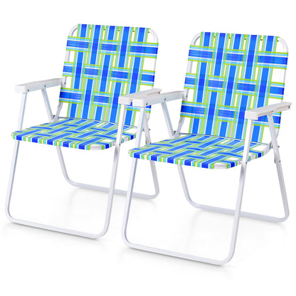 Folding Beach Chair with Steel Frame and Webbing - 2 Pack