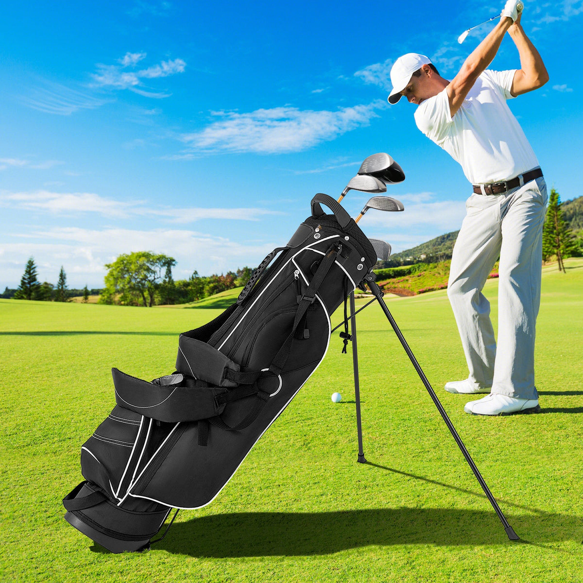 Golf Stand Cart Bag with 4 Way Divider Carry Organizer Pockets