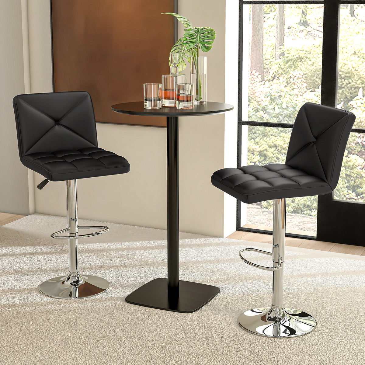 PU Leather Upholstered Bar Stools Set of 2 with Back and Adjustable Height