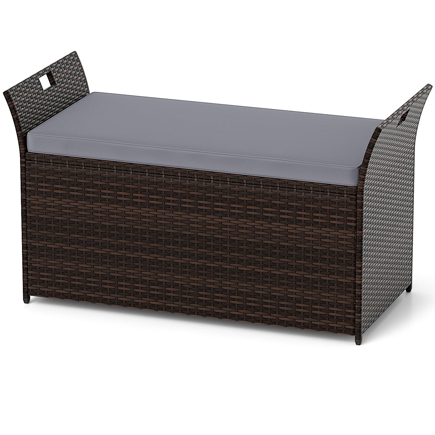 Outdoor Storage Bench with Hand-Woven PE Rattan Wicker