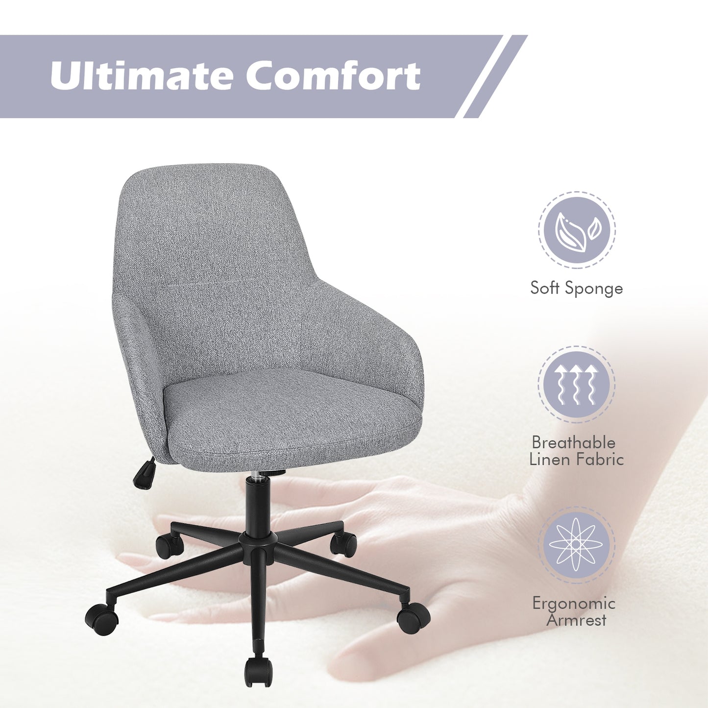 Adjustable Office Chair with Rocking Backrest - Gray