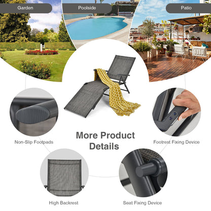 Foldable Chaise Lounge Chair with Adjustable Backrest