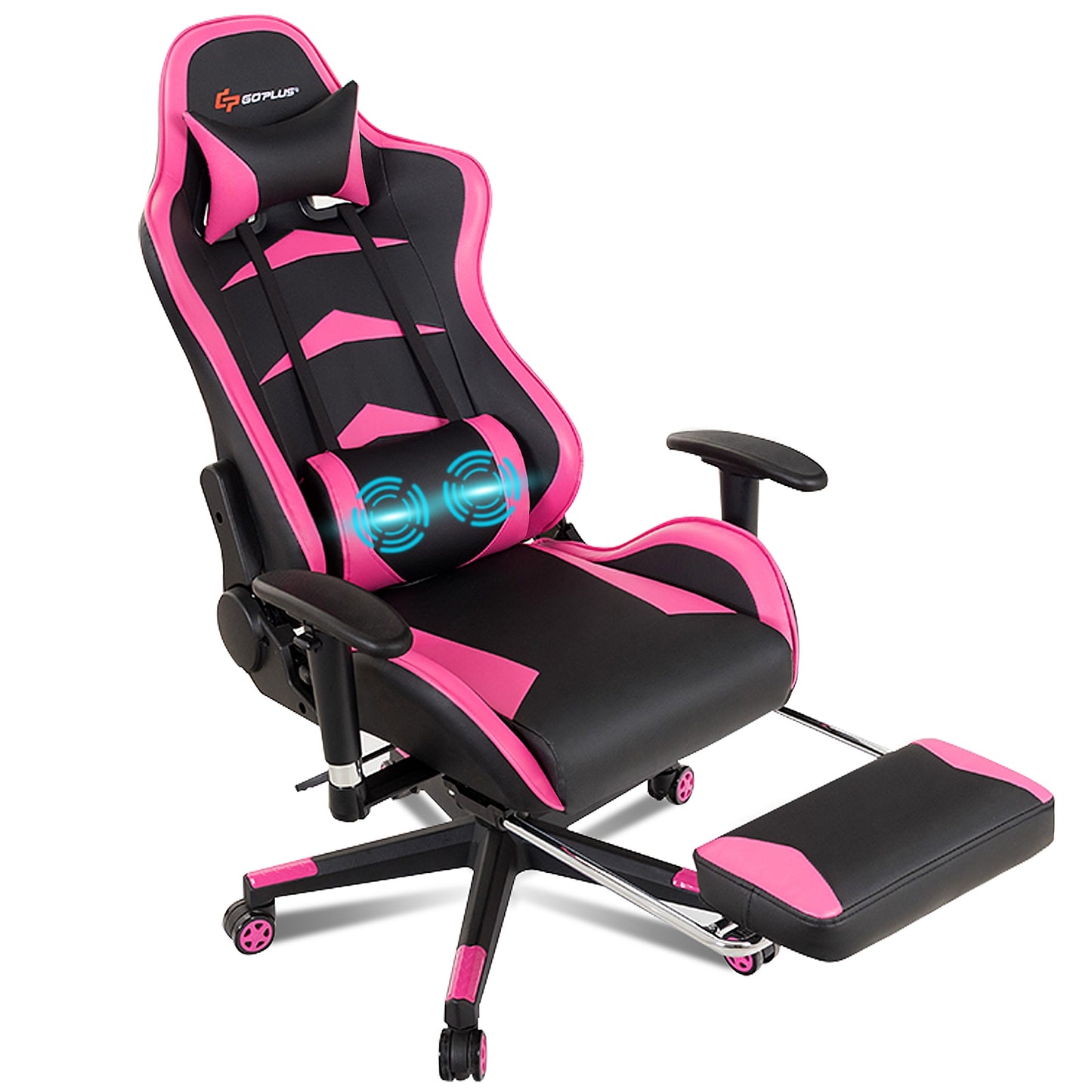 Gaming Chair with Massage Lumbar & Retractable Footrest