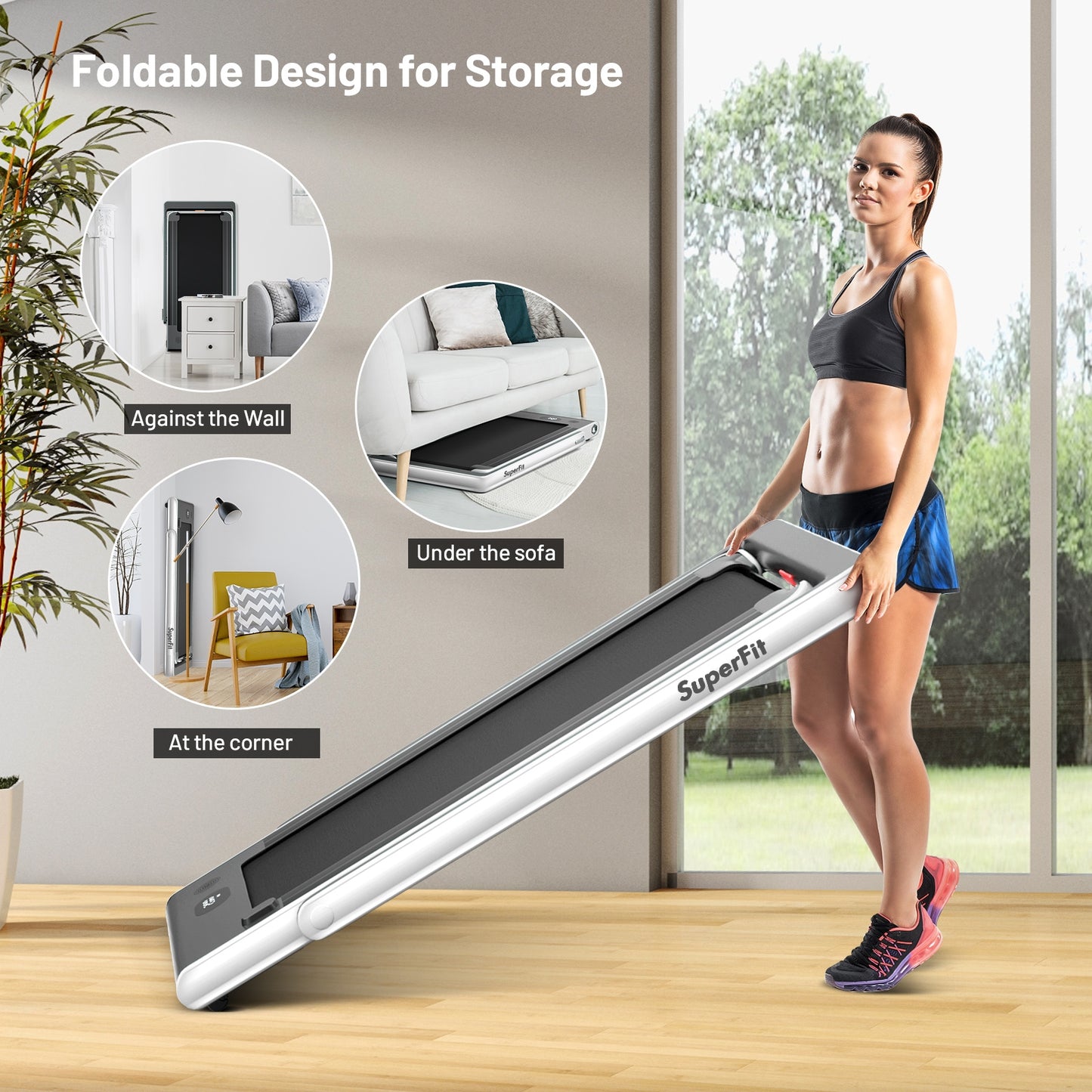 2-in-1 Folding Treadmill with Dual Display and Remote Control