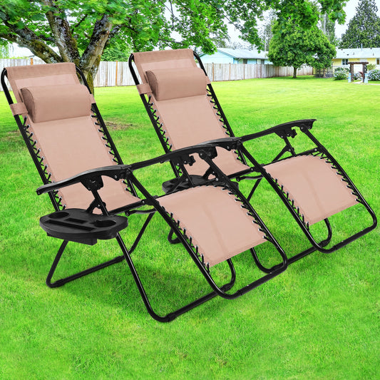 Zero Gravity Folding Lounge Chair Set of 2 with Pillow