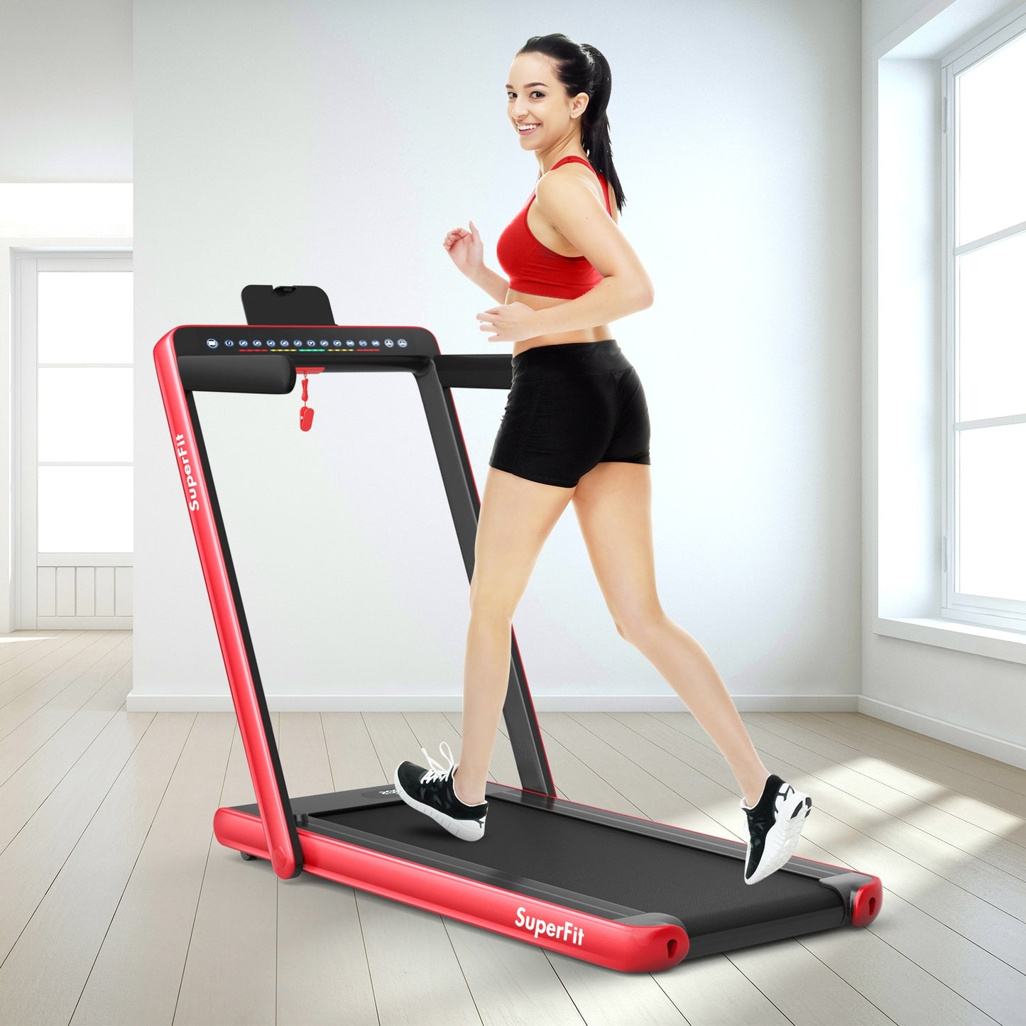 2-in-1 Folding Treadmill with Dual Display and Remote Control