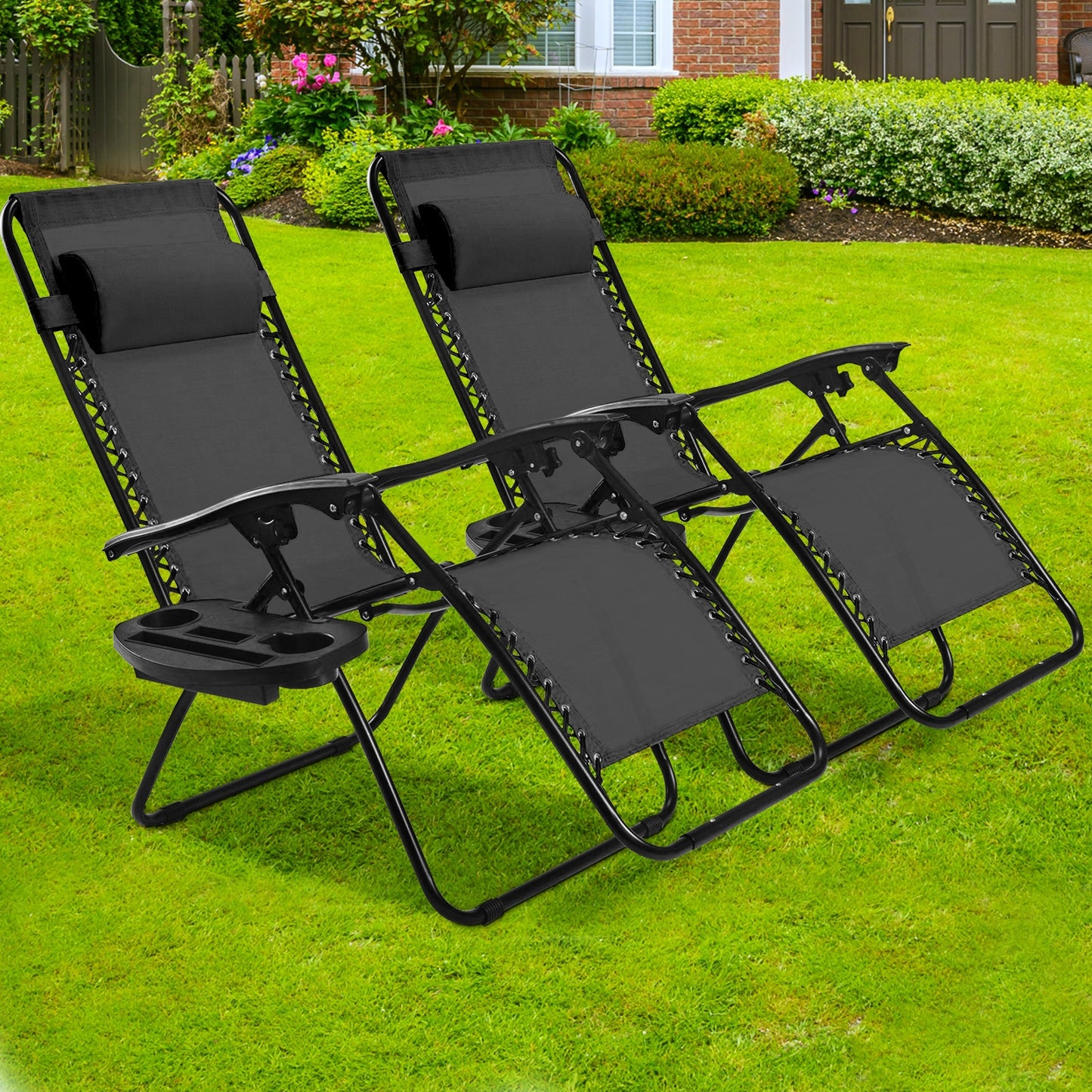 Zero Gravity Folding Lounge Chair Set of 2 with Pillow