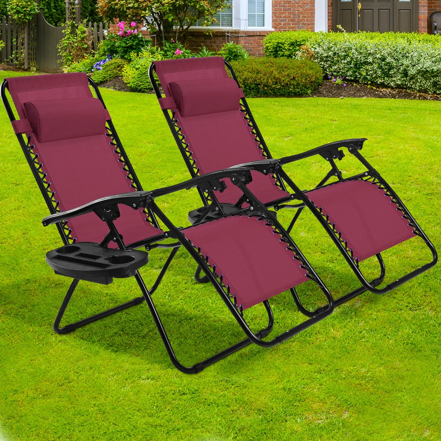 Zero Gravity Folding Lounge Chair Set of 2 with Pillow