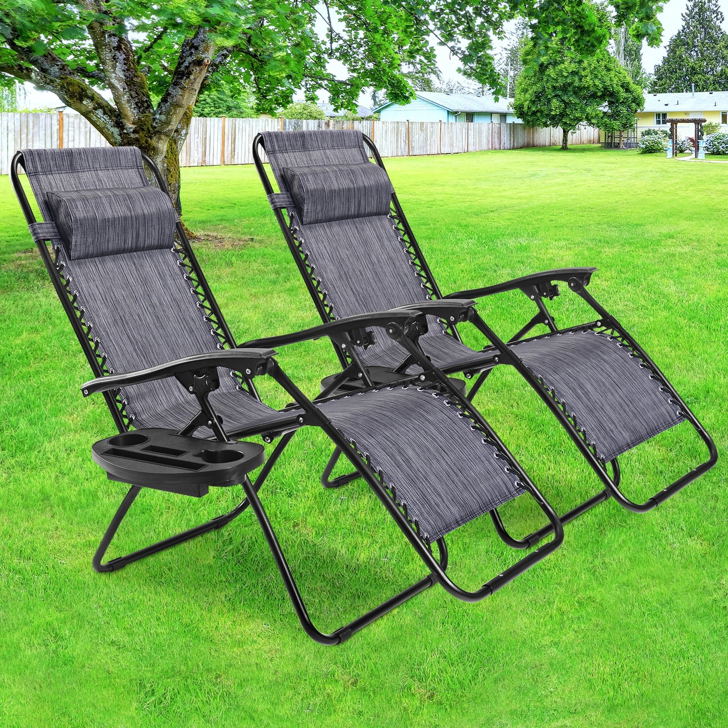 Zero Gravity Folding Lounge Chair Set of 2 with Pillow