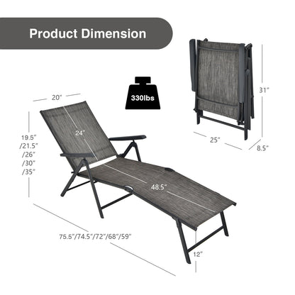 Foldable Chaise Lounge Chair with Adjustable Backrest