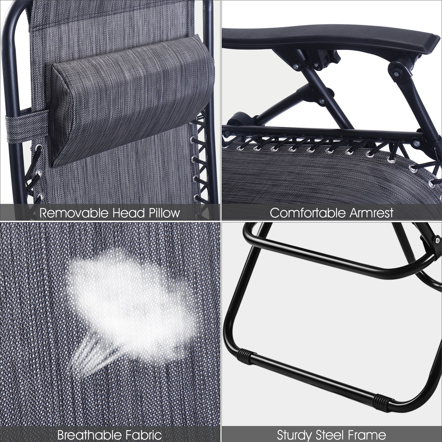 Zero Gravity Folding Lounge Chair Set of 2 with Pillow