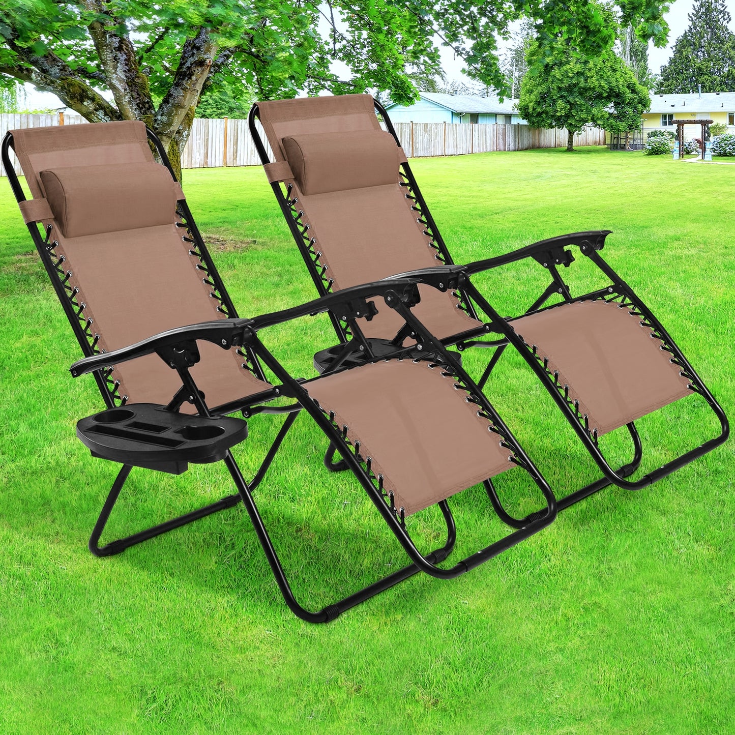 Zero Gravity Folding Lounge Chair Set of 2 with Pillow