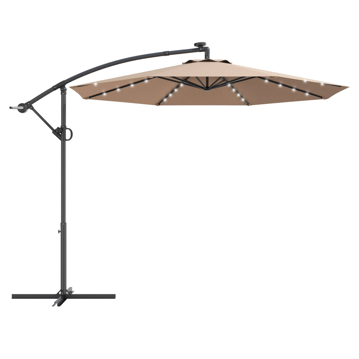 10 Feet 360° Rotation Solar Powered LED Patio Offset Umbrella without Weight Base-Gray