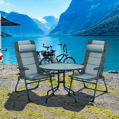 Folding Reclining Chair with Ottoman Set of 2 - Gray