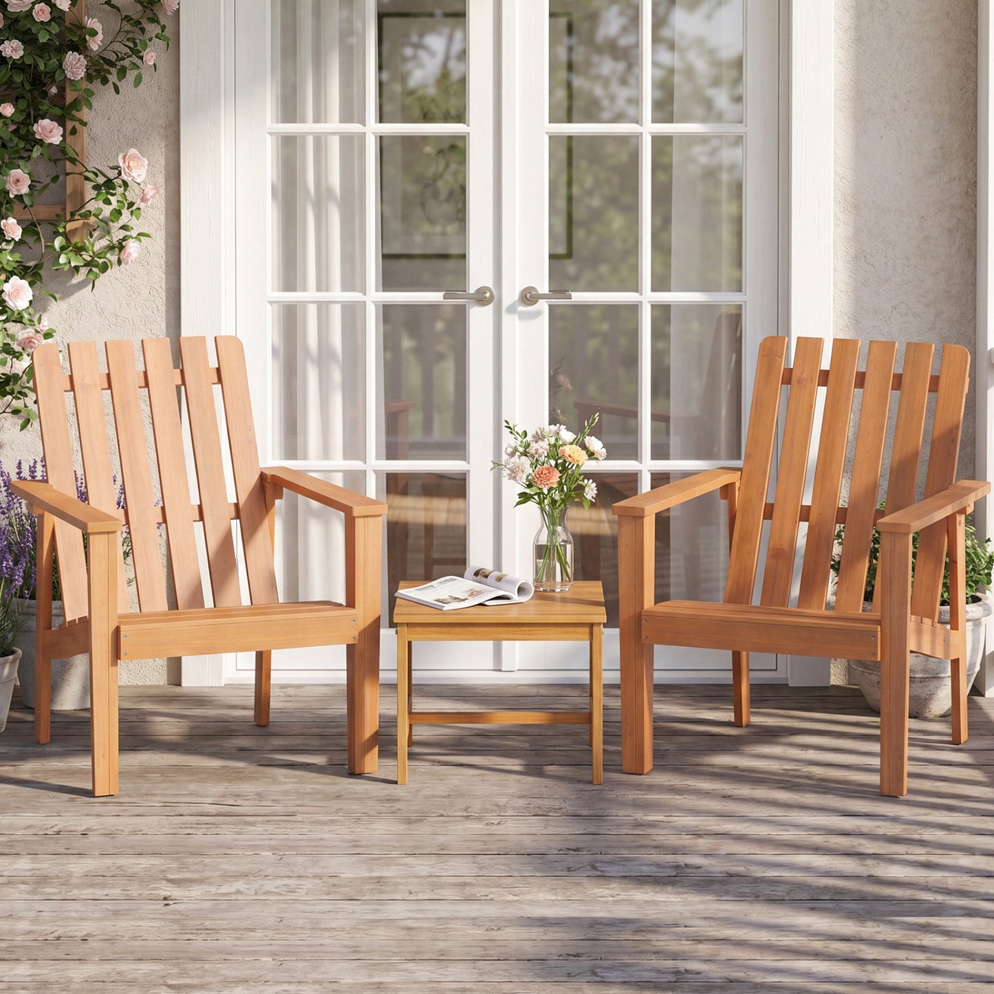 Acacia Wood Patio Dining Chair with Curved Seat (2-Pack)