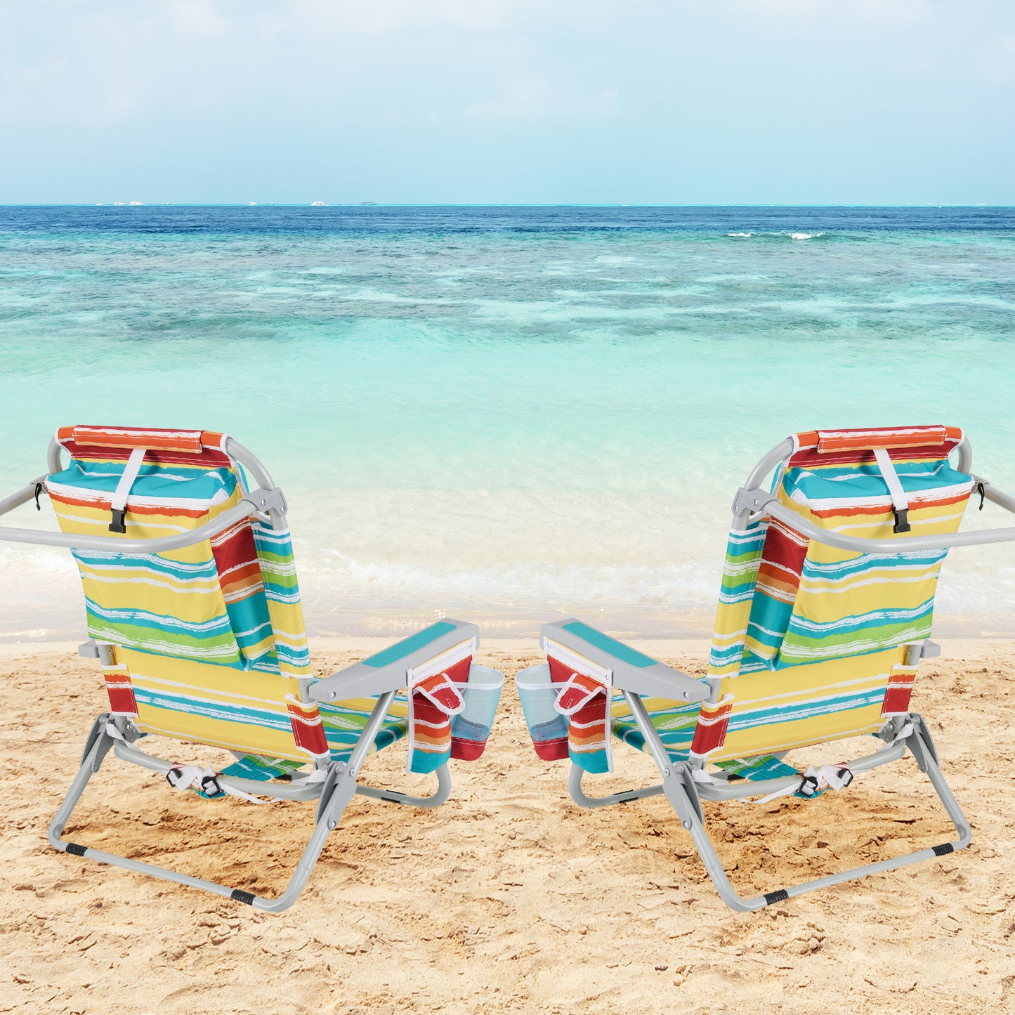Foldable Beach Chair with 5-Position Backrest and Cup Holder