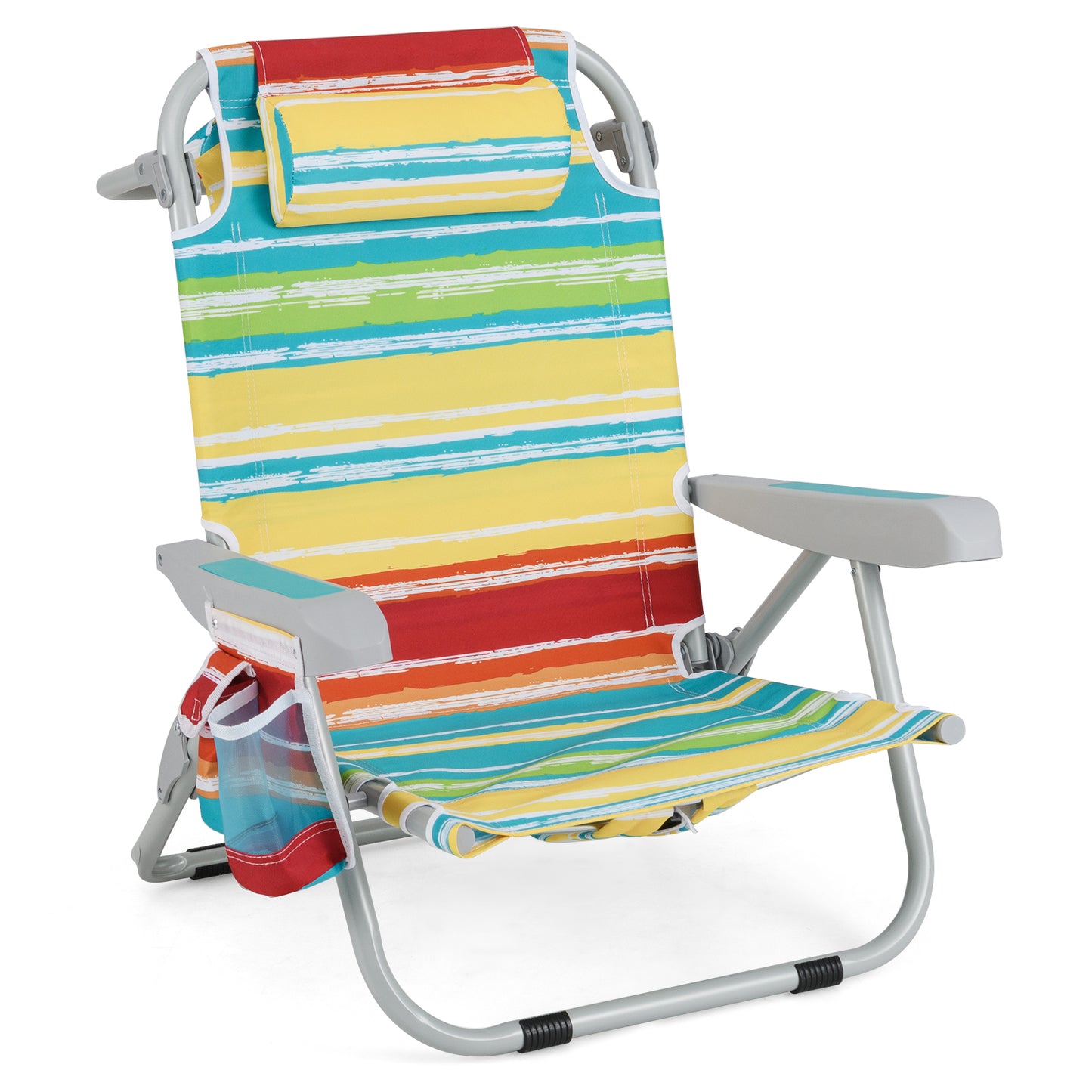 Foldable Beach Chair with 5-Position Backrest and Cup Holder