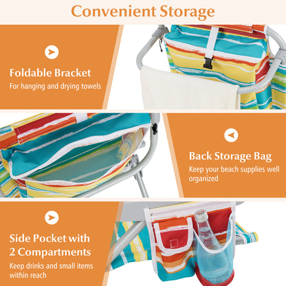 Foldable Beach Chair with 5-Position Backrest and Cup Holder