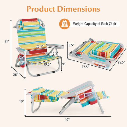 Foldable Beach Chair with 5-Position Backrest and Cup Holder