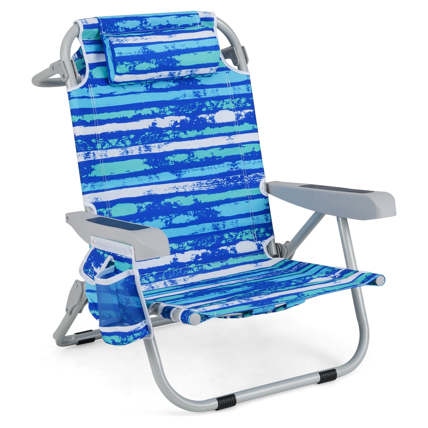 Foldable Beach Chair with 5-Position Backrest and Cup Holder