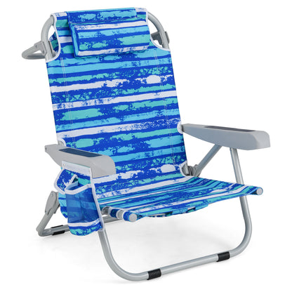Foldable Beach Chair with 5-Position Backrest and Cup Holder