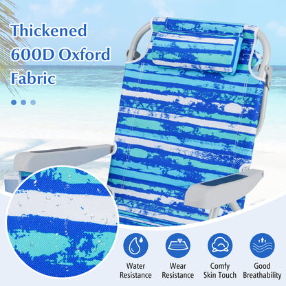 Foldable Beach Chair with 5-Position Backrest and Cup Holder