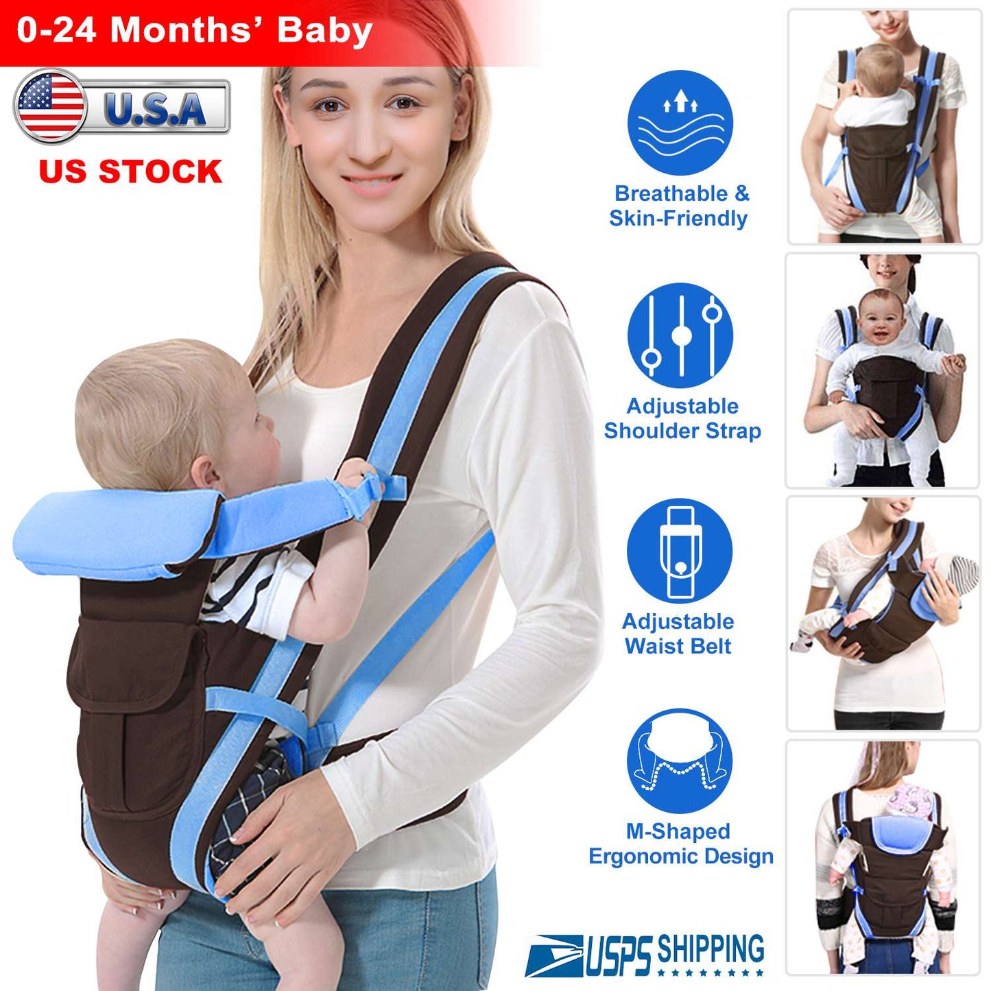 Baby Carrier with 4 Carrying Positions - Breathable & Adjustable