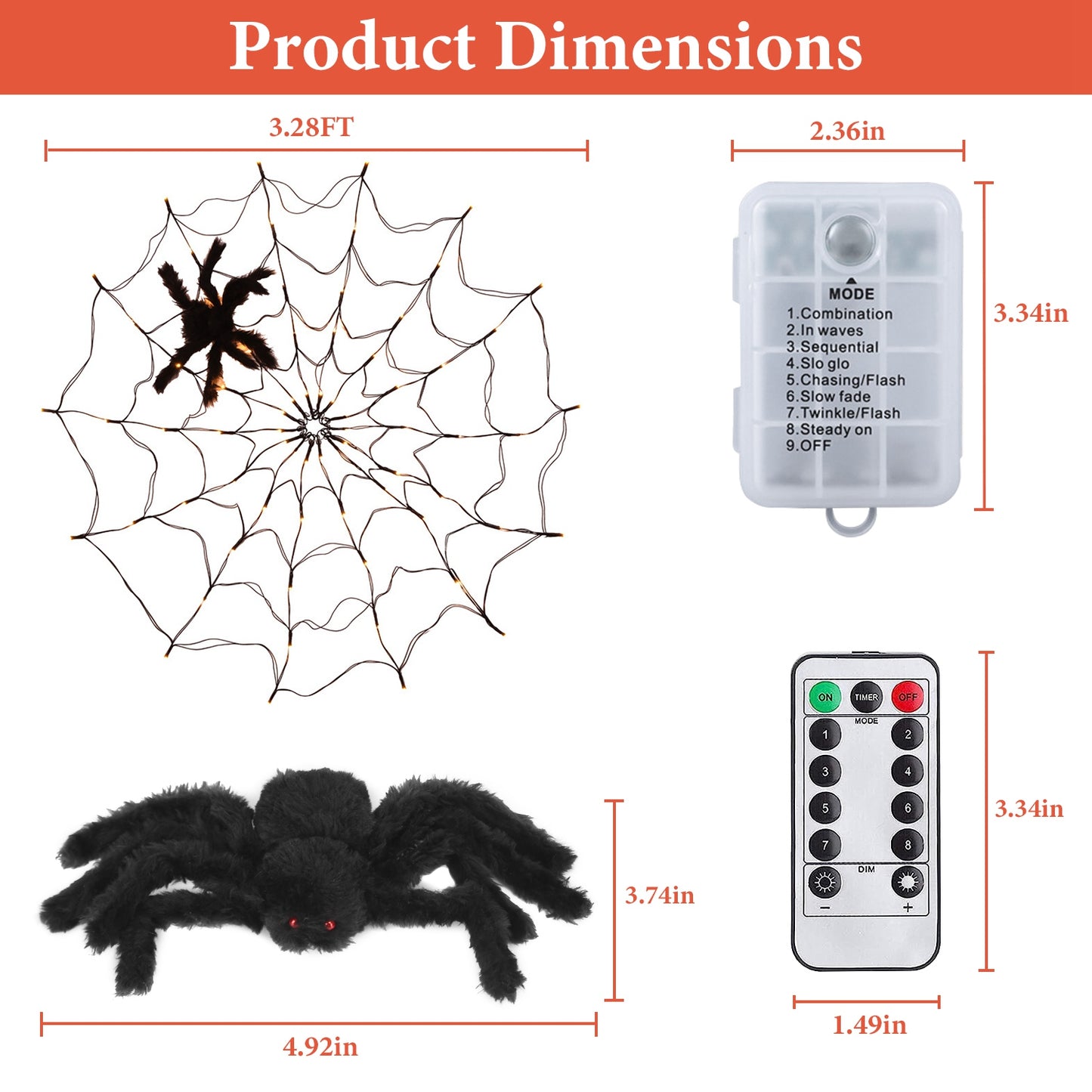 Spider Web Light with Hairy Spider - 70 LED Halloween Decoration