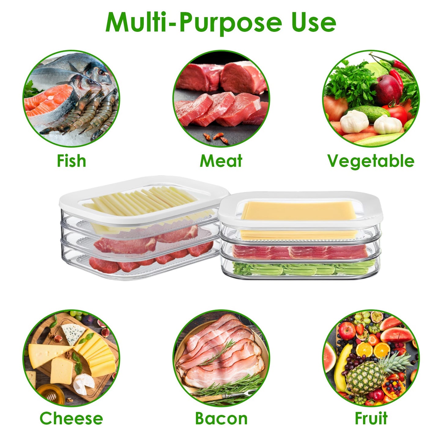 Stackable Deli Meat Container with Lid - 2 Pack 3-Tier