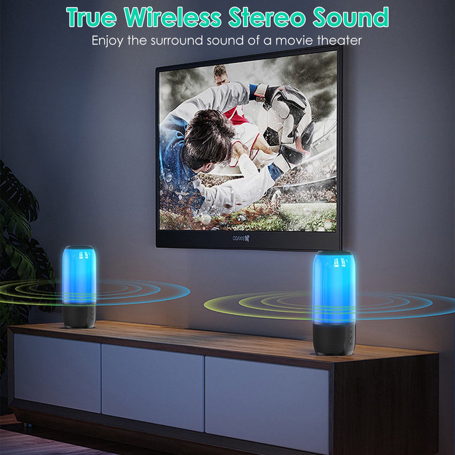 Portable Bluetooth Speaker with 6 Color LED Lights & Stereo Sound