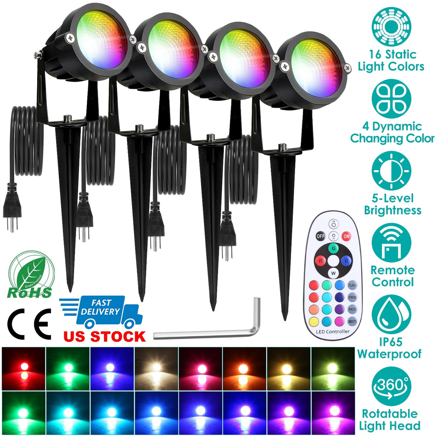 RGBW Landscape Spotlight Set with Remote Control (4-Pack)