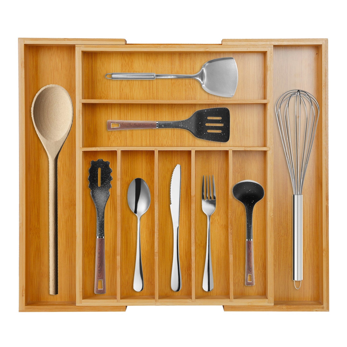 Expandable Bamboo Drawer Organizer with 9 Compartments