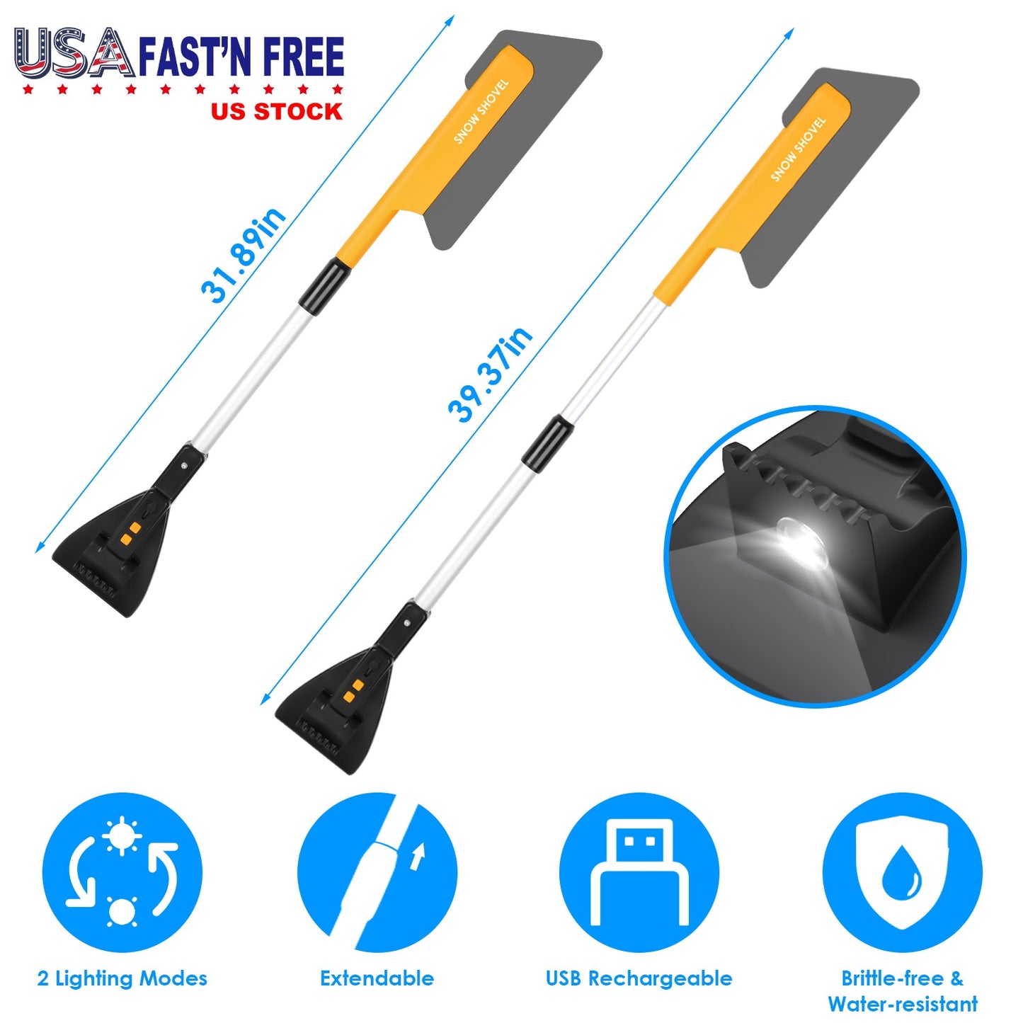 Telescopic Snow Brush with LED Lights and Ice Scraper
