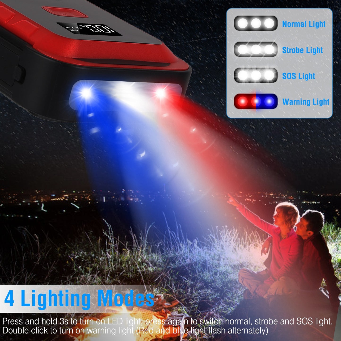Car Jump Starter 2500A Peak 25800mAh Power Bank with LED Flashlight