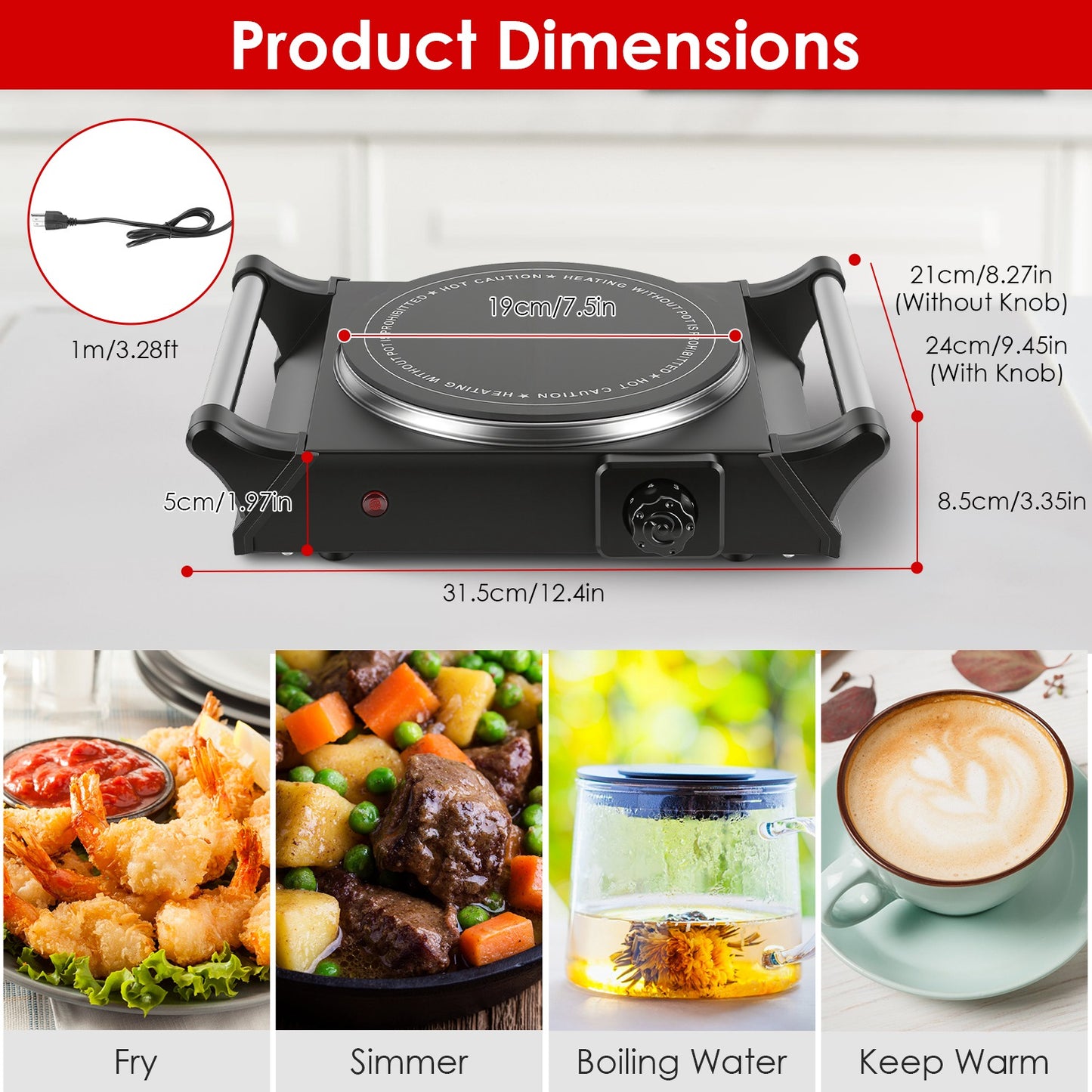 Electric Double Burner Hot Plate with Adjustable Temperature