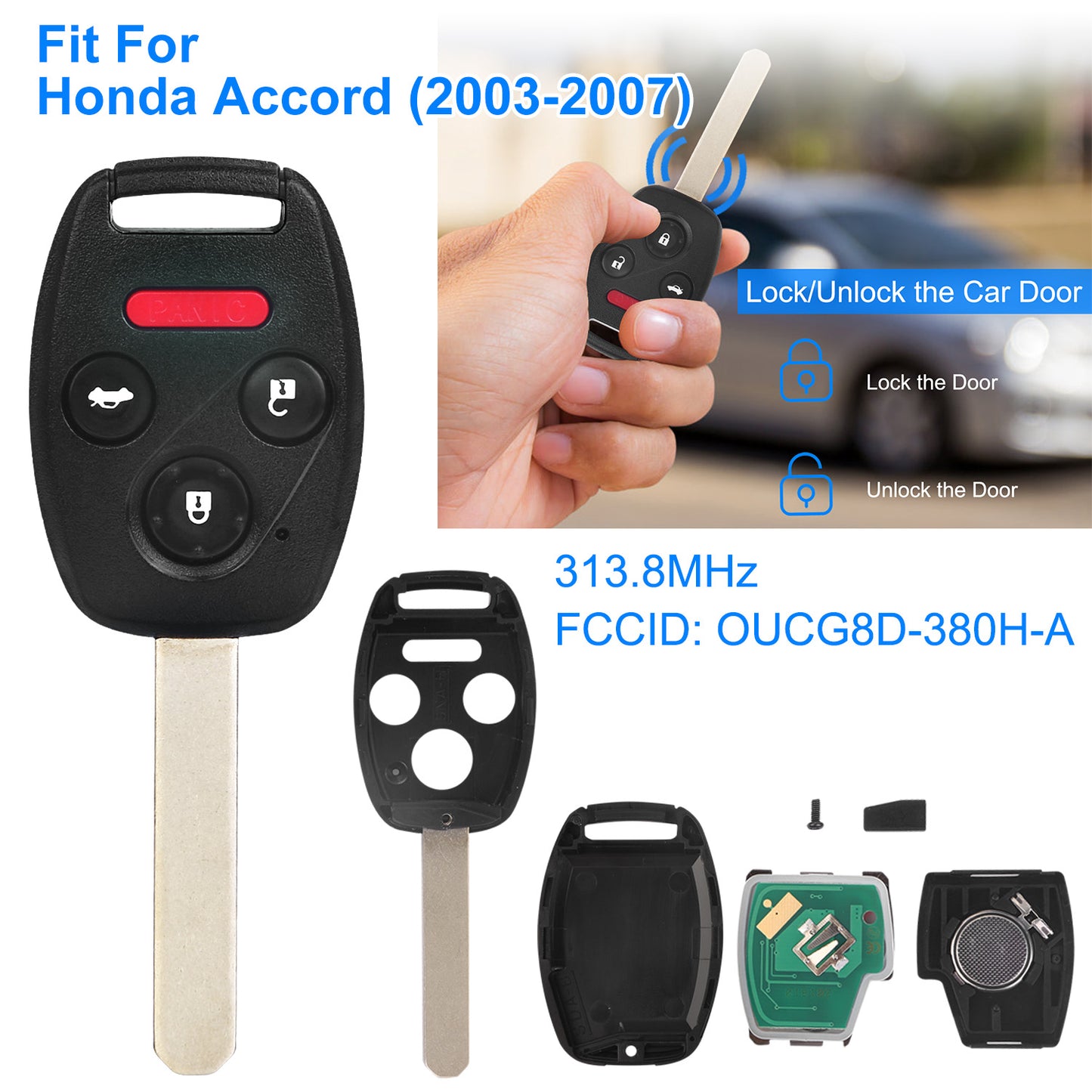 Remote Key Fob for Honda Accord 2003-2007 (3 Button + Panic)