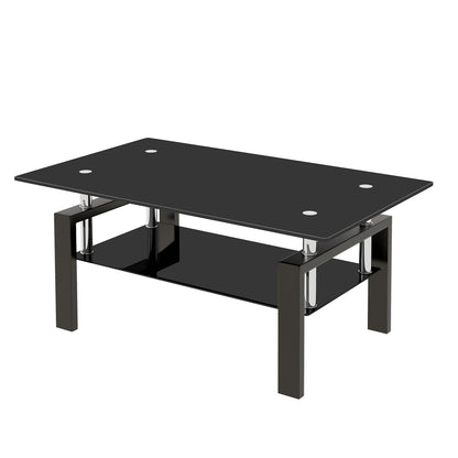 Tempered Glass Coffee Table with 2-Layer Design