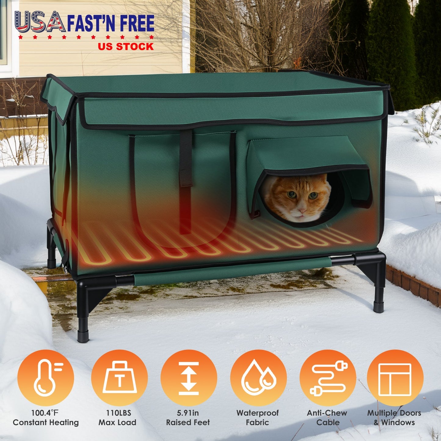Heated Cat House Outdoor Waterproof Insulated Shelter