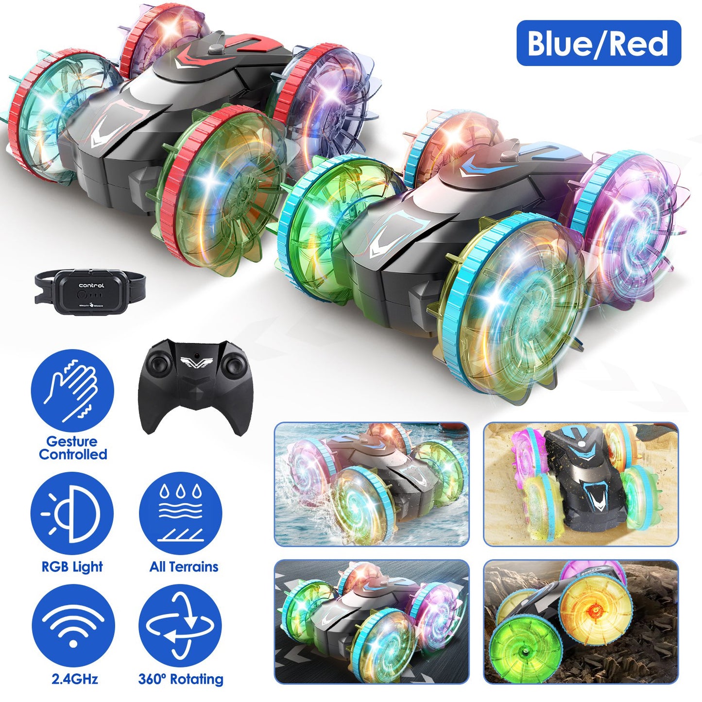 Amphibious RC Stunt Car with Wrist Controller & RGB Lights
